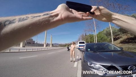 Elisa Dreams -  Flashing naked in public Day Barcelona Gopro